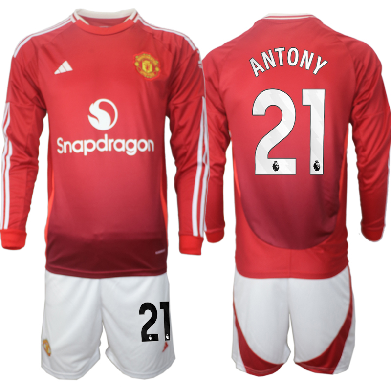 Men 2024-2025 Club Manchester United home Long Sleeves Red #21 Soccer Jersey->manchester united jersey->Soccer Club Jersey